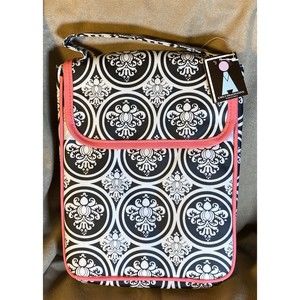 Insulated Lunch Sack NWT Vinyl Black and White Rococo Cabbage Rose with Pink